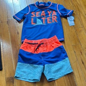 Carter's Blue and Orange 'Sea Ya Later' Swim Rashguard Set